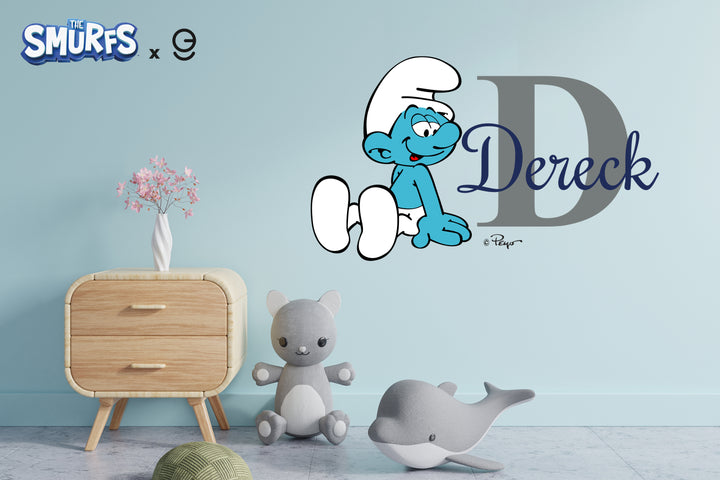 Custom Name & Initial The Smurfs Wall Decal - EGD X The Smurfs Series - Prime Collection - Baby Girl or Boy - Nursery Wall Decal for Baby Room Decorations - Mural Wall Decal Sticker (EGDTS007 - egraphicstore