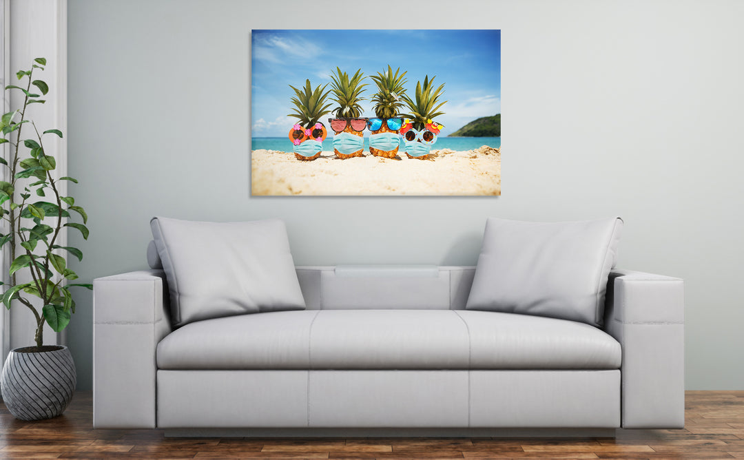 Acrylic Glass Modern Wall Art, Summer Pineapples With Mask - Fruits Series - Interior Design - Acrylic Wall Art - Picture Photo Printing Artwork - Multiple Size Options - egraphicstore