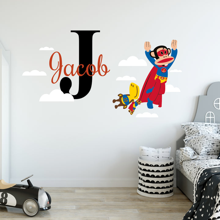 Custom Name & Initial Paul Frank Wall Decal - EGD X Paul Frank Series - Prime Collection - Baby Girl or Boy - Nursery Wall Decal for Baby Room Decorations - Mural Wall Decal Sticker (EGDPF019 - egraphicstore