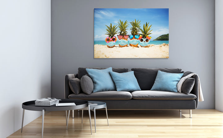 Acrylic Glass Modern Wall Art, Summer Pineapples With Mask - Fruits Series - Interior Design - Acrylic Wall Art - Picture Photo Printing Artwork - Multiple Size Options - egraphicstore