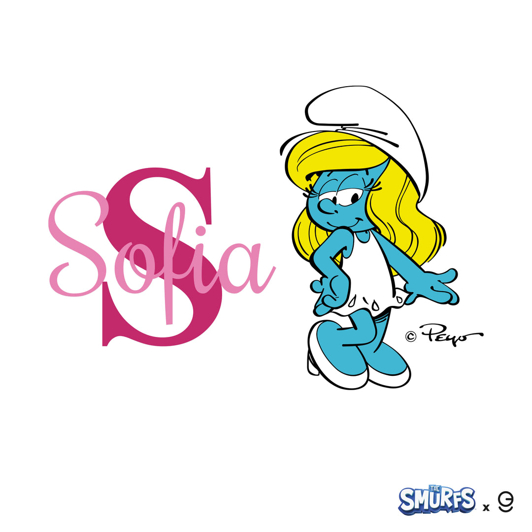 Custom Name & Initial The Smurfs Wall Decal - EGD X The Smurfs Series - Prime Collection - Baby Girl or Boy - Nursery Wall Decal for Baby Room Decorations - Mural Wall Decal Sticker (EGDTS006 - egraphicstore