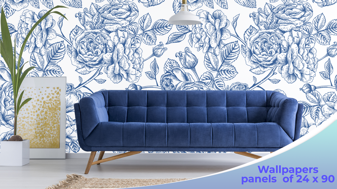 Peel and Stick Wallpaper, Blue Roses Theme Wallpaper Mural for Interior Design, Decor You Walls for Any Occasion - egraphicstore