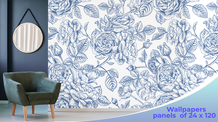 Peel and Stick Wallpaper, Blue Roses Theme Wallpaper Mural for Interior Design, Decor You Walls for Any Occasion - egraphicstore