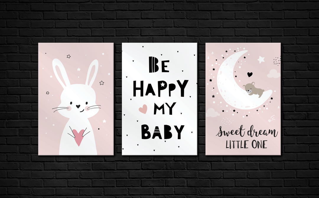 Acrylic Frame Modern Wall Art Set of 3: Be Happy - Girly Series - Interior Design - Acrylic Wall Art - Photo Printing - Multiple Size Options - egraphicstore