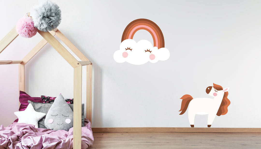 Pony and Rainbow Wall Stickers Kids Toddler - Baby Girl - Nursery Wall Decal for Baby Room Decorations - Mural Wall Decal Sticker for Home Children's Bedroom - Multiple Size Options - egraphicstore
