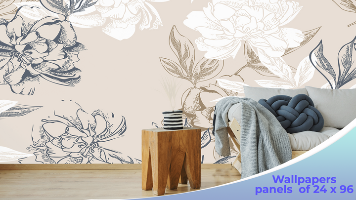 Peel and Stick Wallpaper, Peonies Layout Theme Wallpaper Mural for Interior Design, Decor You Walls for Any Occasion - egraphicstore