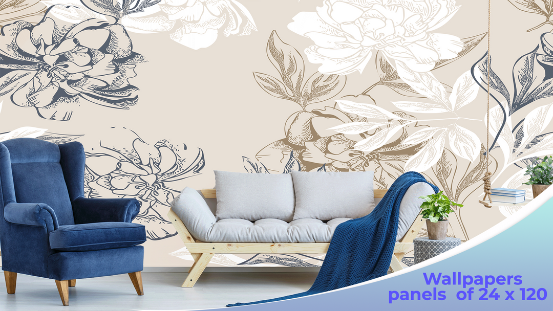 Peel and Stick Wallpaper, Peonies Layout Theme Wallpaper Mural for Interior Design, Decor You Walls for Any Occasion - egraphicstore